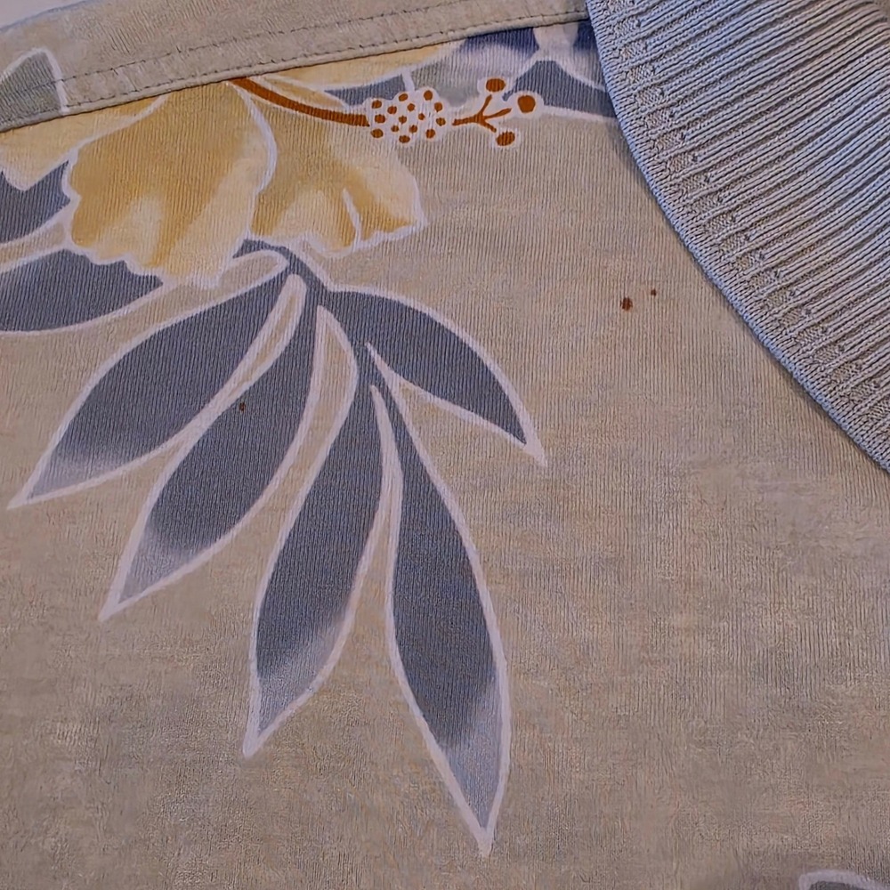 Tommy Bahama Floral Polo Shirt Mens Medium Tan Blue‎ Tropical Hibiscus Cotton - Picture 5 of 11